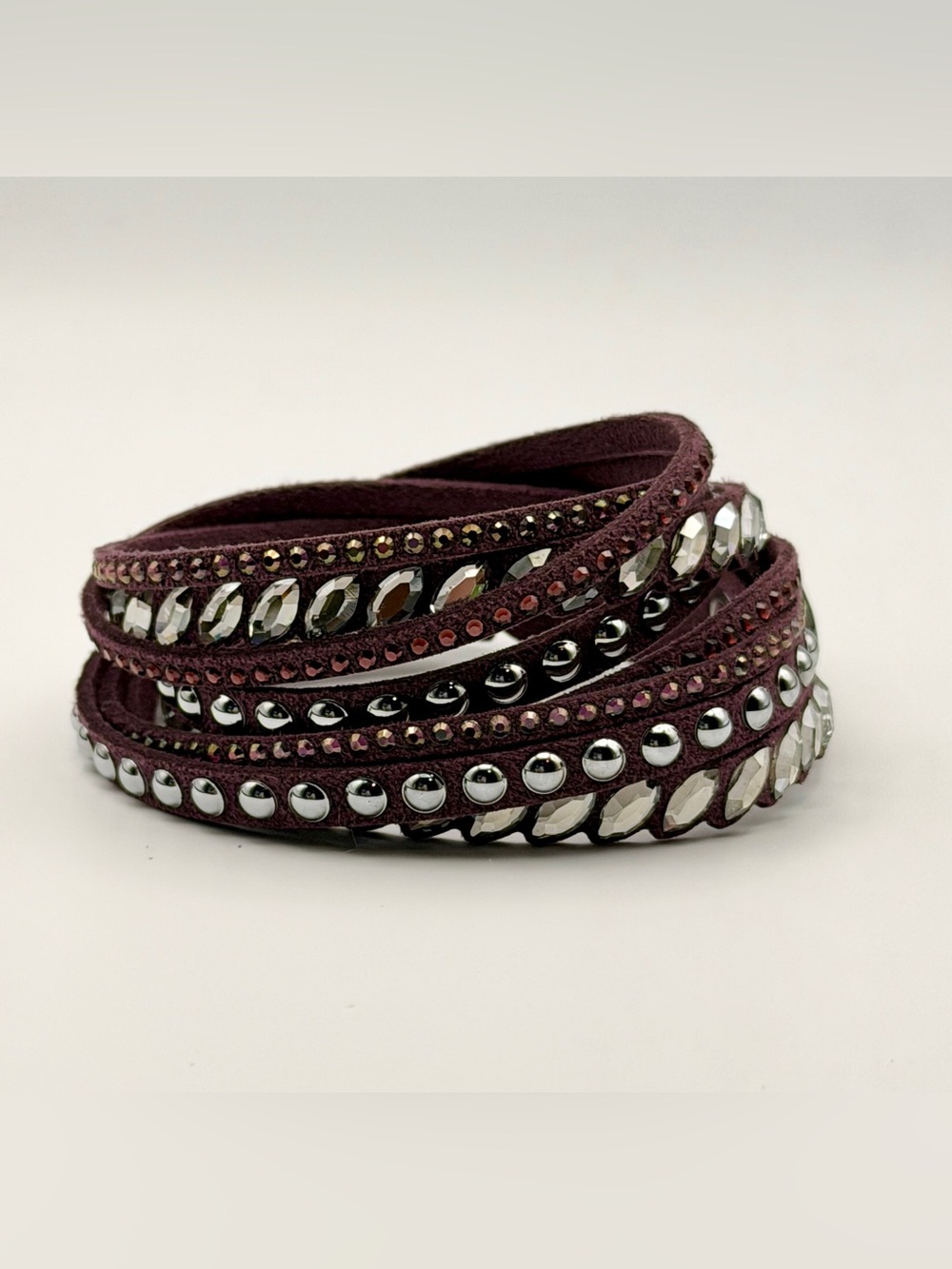 RETIRED Swarovski Slake Pulse Wrap Bracelet Burgundy Red Crystal Studded